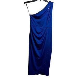 Zalalus One Shoulder Satin Dress Size M Blue Flowy (151)